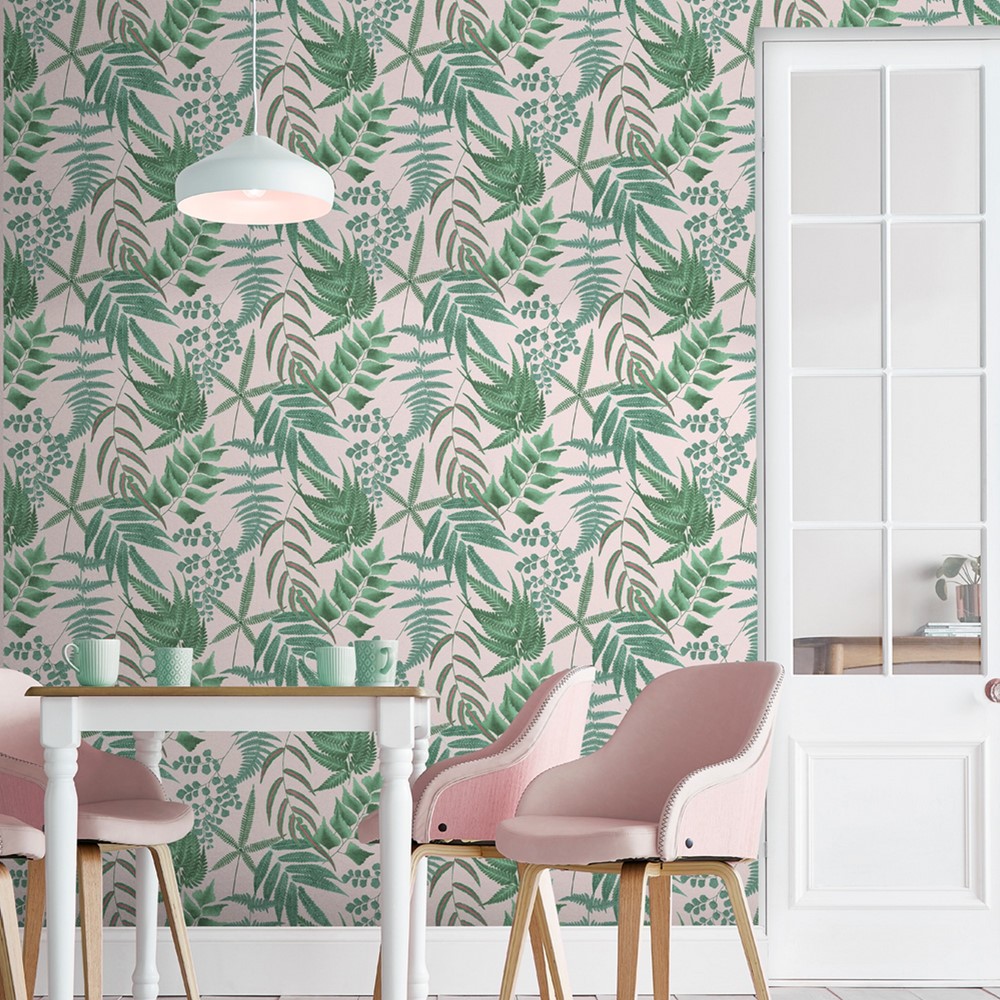 Midsummer Fern Wallpaper 107878 by Graham & Brown in Blush Pink